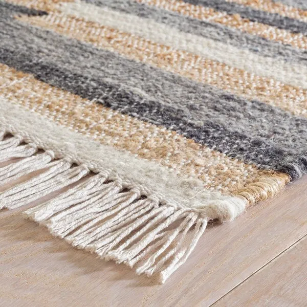 Ravel Stripe Black Handwoven Wool Rug