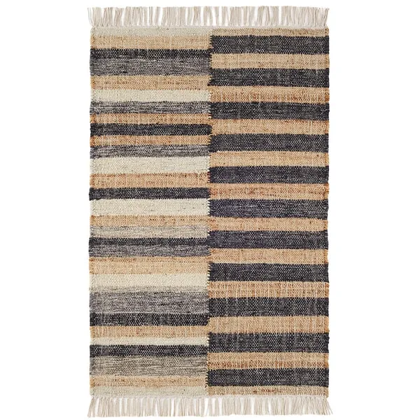 Ravel Stripe Black Handwoven Wool Rug