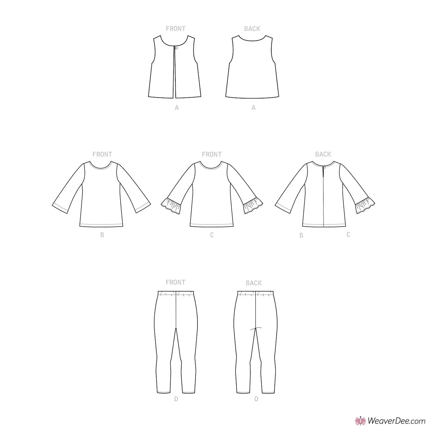 Simplicity Pattern S9198 Children's Tops, Vest & Leggings