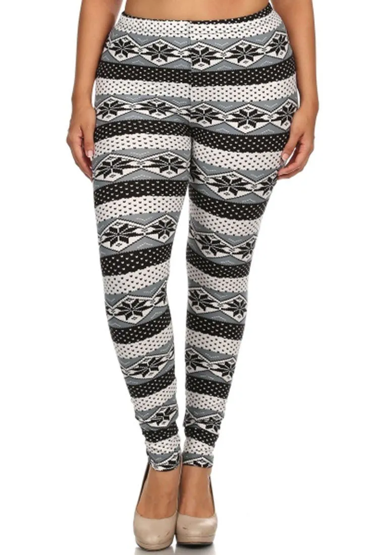 Snow Snowflake Design Plus Size Leggings