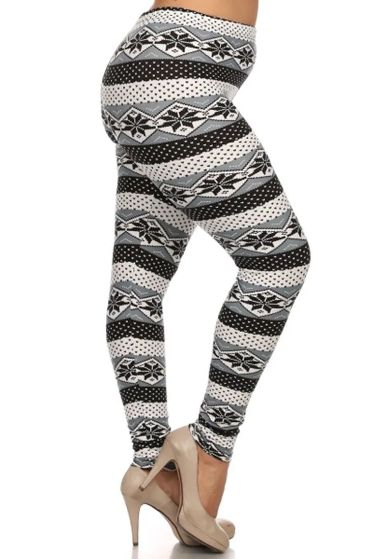 Snow Snowflake Design Plus Size Leggings