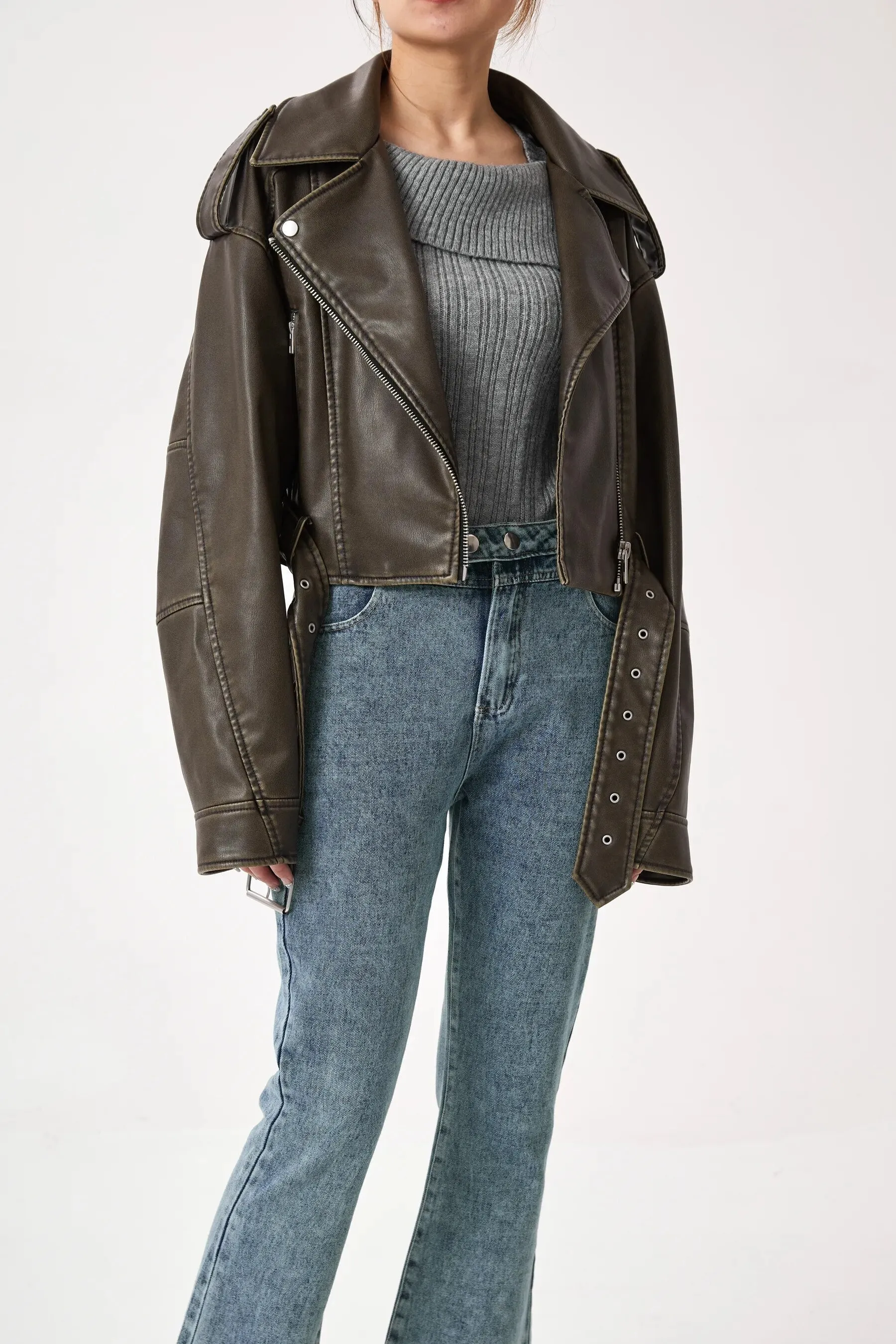 Sophia Cropped Biker Jacket | Vintage & Stylish