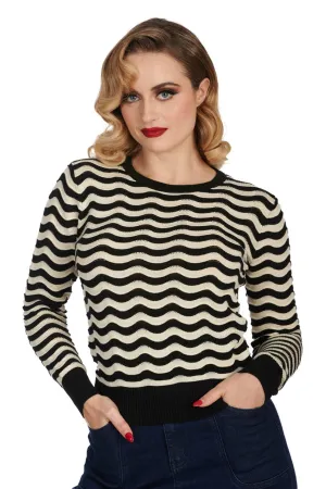 Sweet Stripes Pullover Sweater in Black & Cream by Banned Apparel