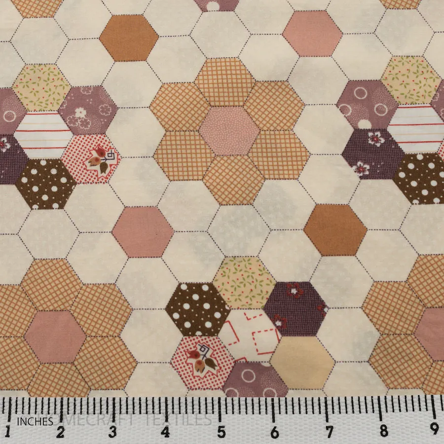 Tan Hexagons Cotton Print