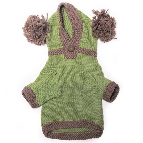 The Taylor Hand Knit Dog Sweater Hoodie- Green