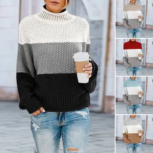 Thick Line Colorblock Turtleneck Sweater