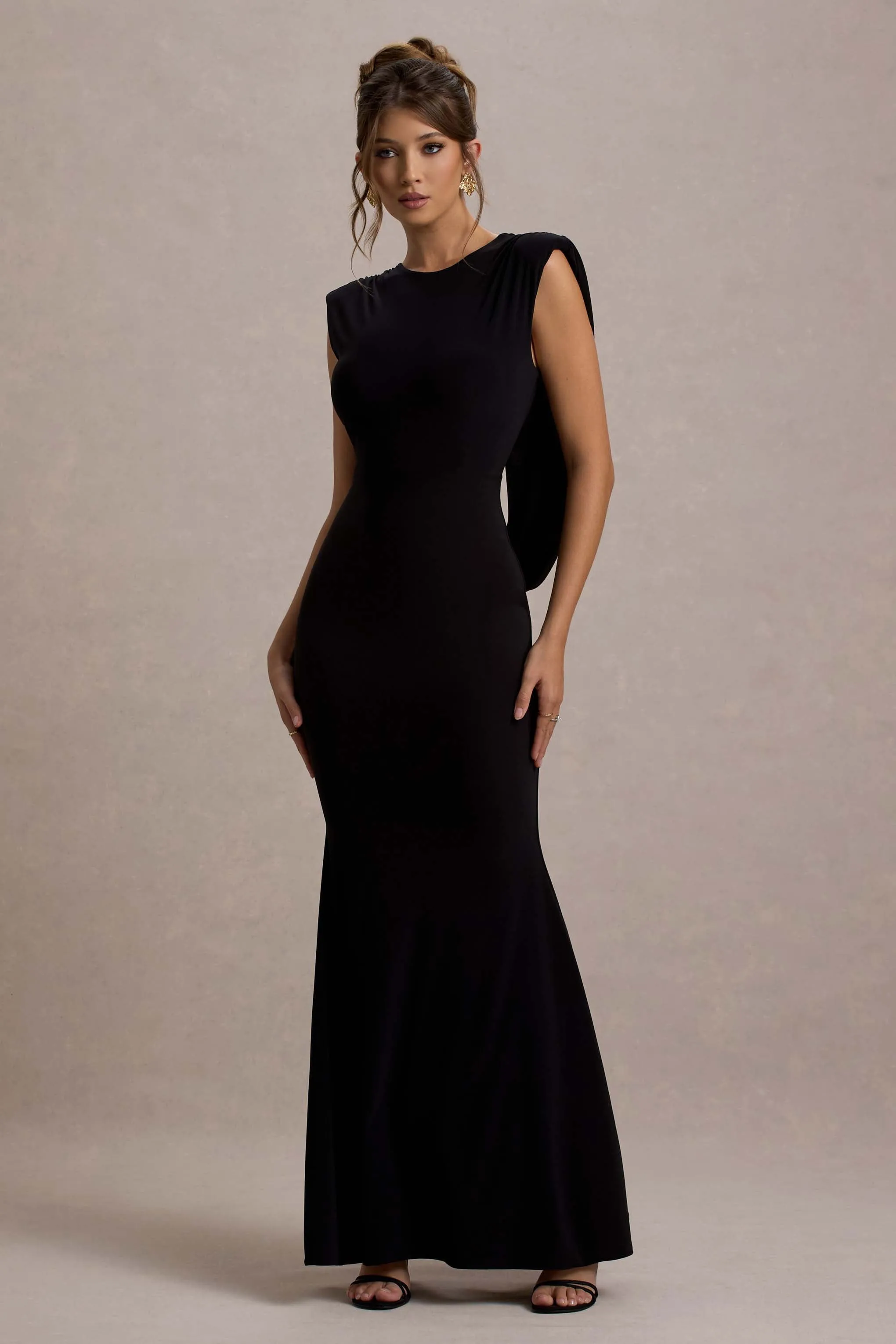 To The Moon | Black Cowl-Back Maxi Dress