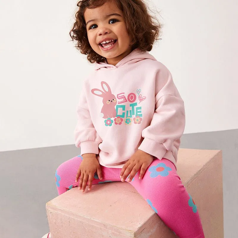 Toddler/Kid Girl's Bunny Print Design Pink Sweatshirt with Leggings Set