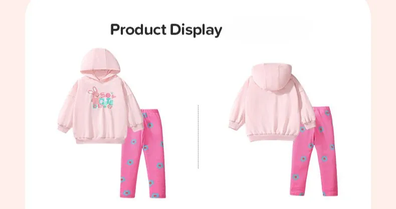 Toddler/Kid Girl's Bunny Print Design Pink Sweatshirt with Leggings Set