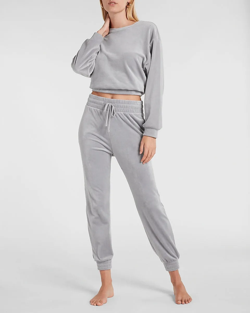 Velour Crew Neck Sweatshirt in Pale Gray