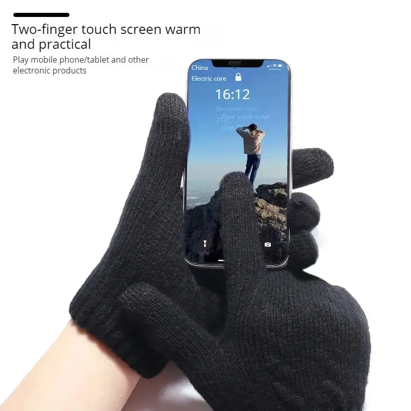 Wholesale Fleece Lined Fashion Warm Black Cable Knitted Winter Touch Screen Gloves