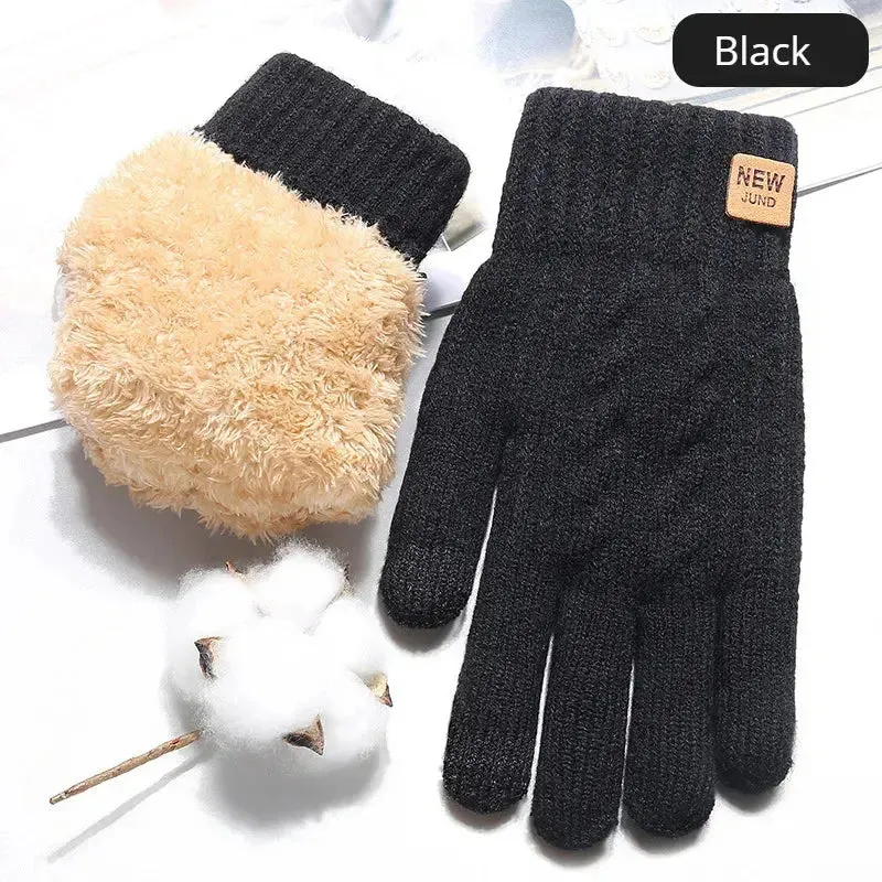 Wholesale Fleece Lined Fashion Warm Black Cable Knitted Winter Touch Screen Gloves