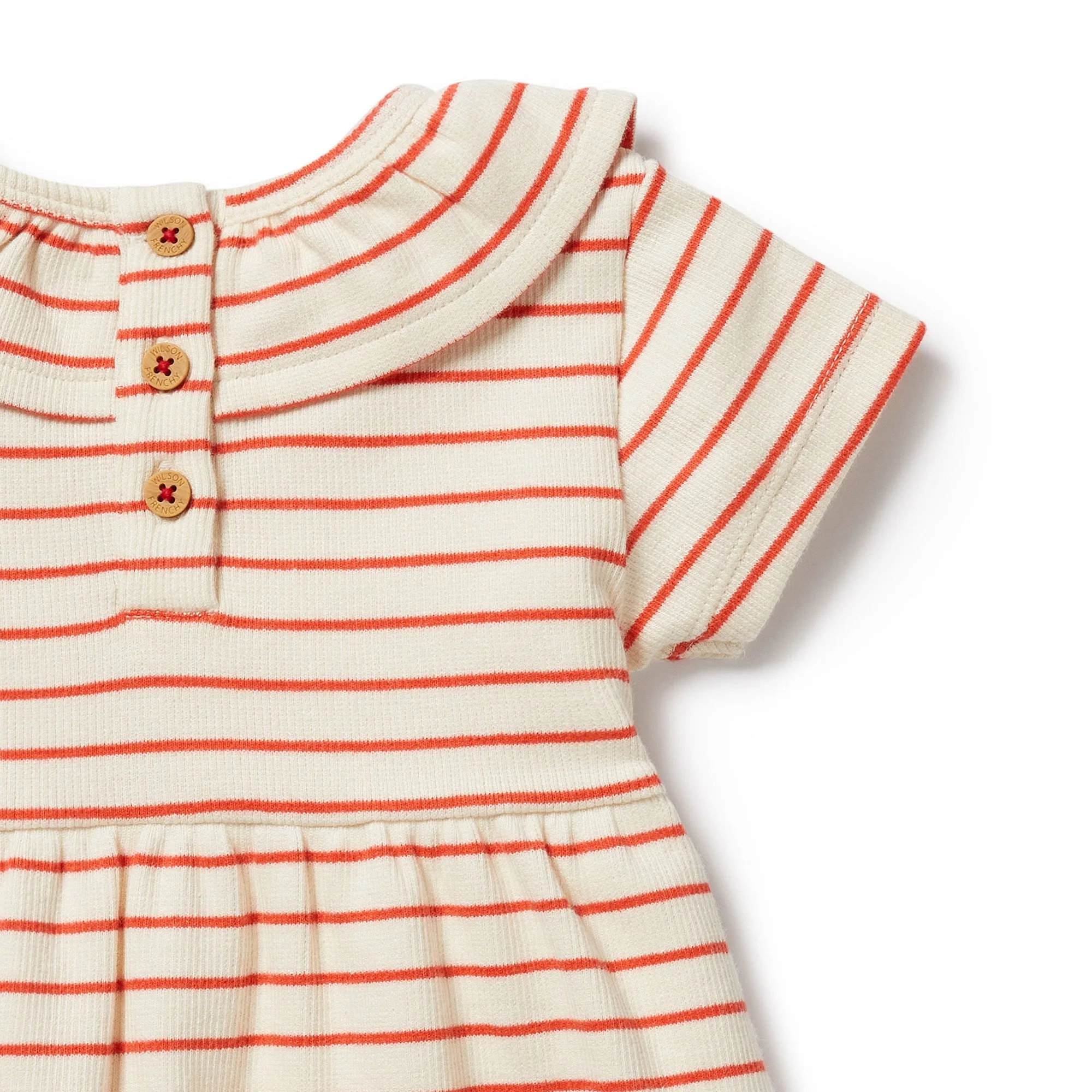 WILSON & FRENCHY ORGANIC STRIPE PETIT ROUGE RUFFLE DRESS