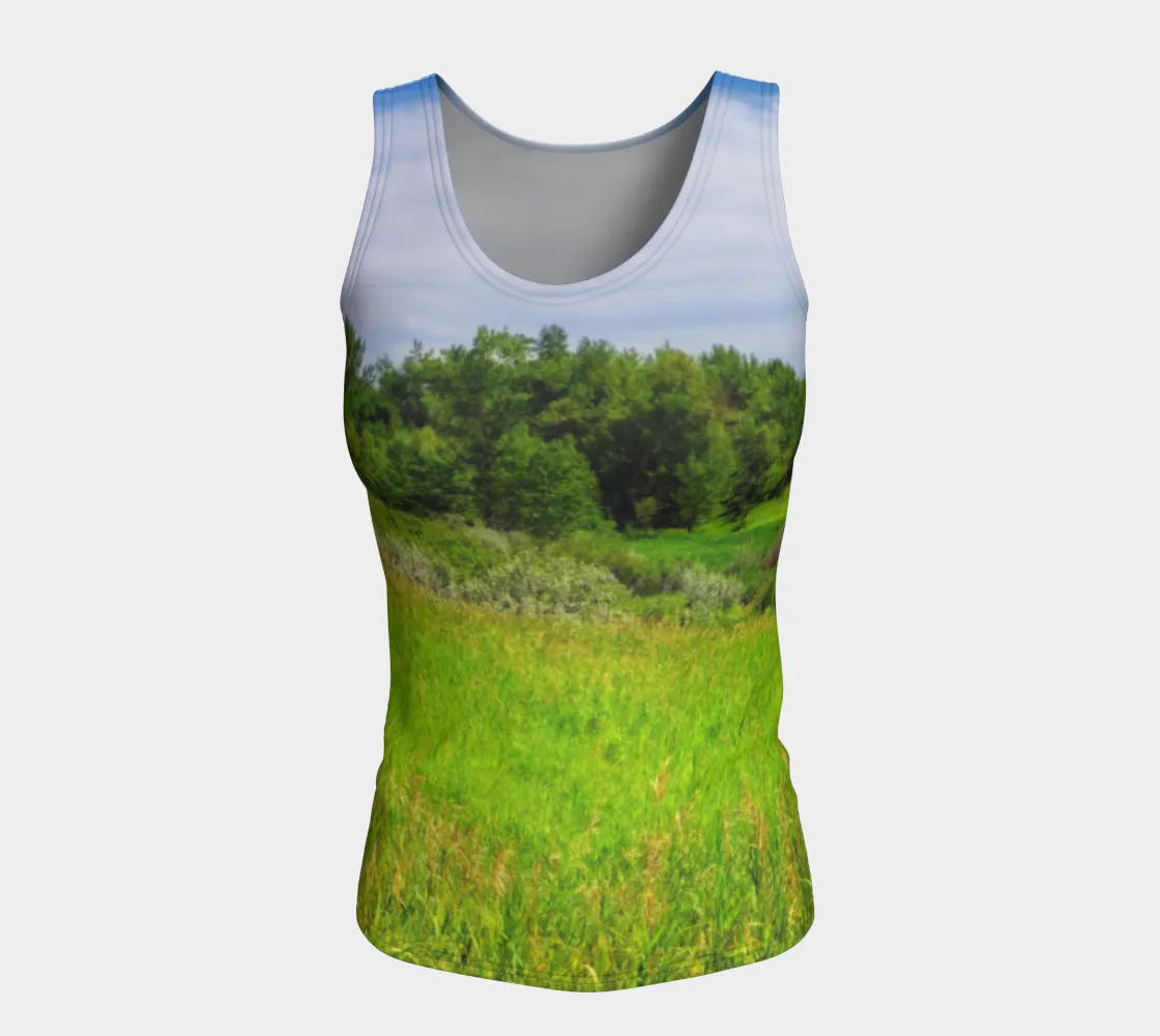 Women's All-Over Fitted Long Tank Top - Fish Creek Park Votier's Flats Meadow