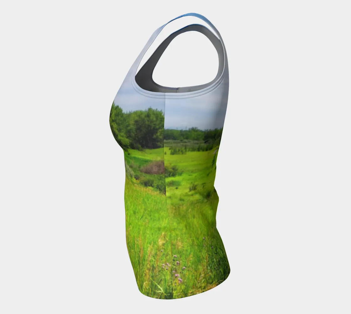 Women's All-Over Fitted Long Tank Top - Fish Creek Park Votier's Flats Meadow