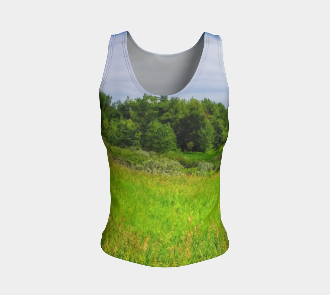 Women's All-Over Fitted Long Tank Top - Fish Creek Park Votier's Flats Meadow