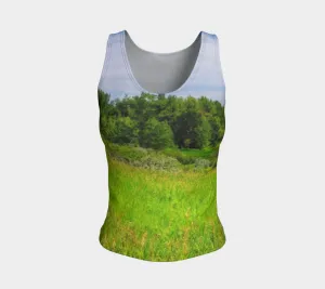 Women's All-Over Fitted Long Tank Top - Fish Creek Park Votier's Flats Meadow