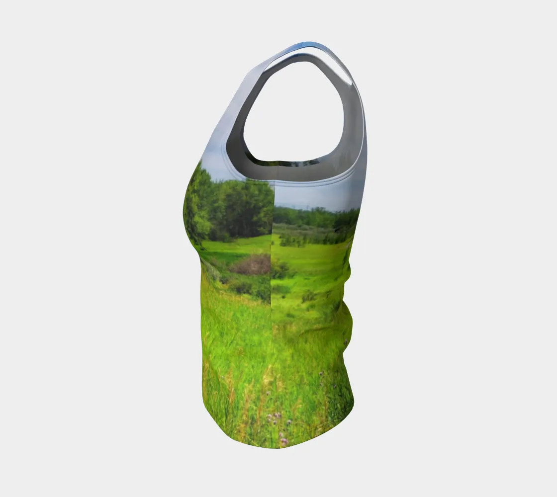 Women's All-Over Fitted Long Tank Top - Fish Creek Park Votier's Flats Meadow