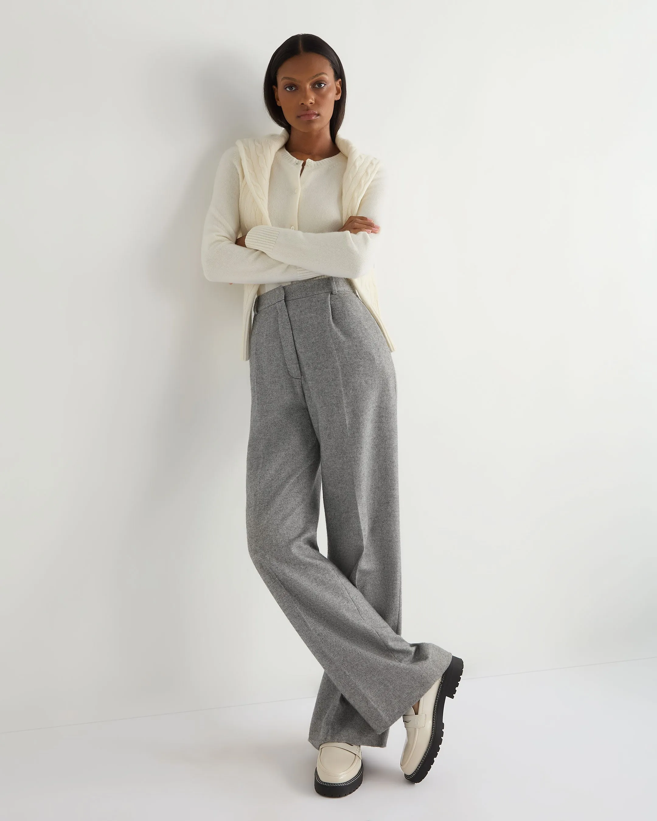 Women's Florence Herringbone Wide Leg Pant Grey