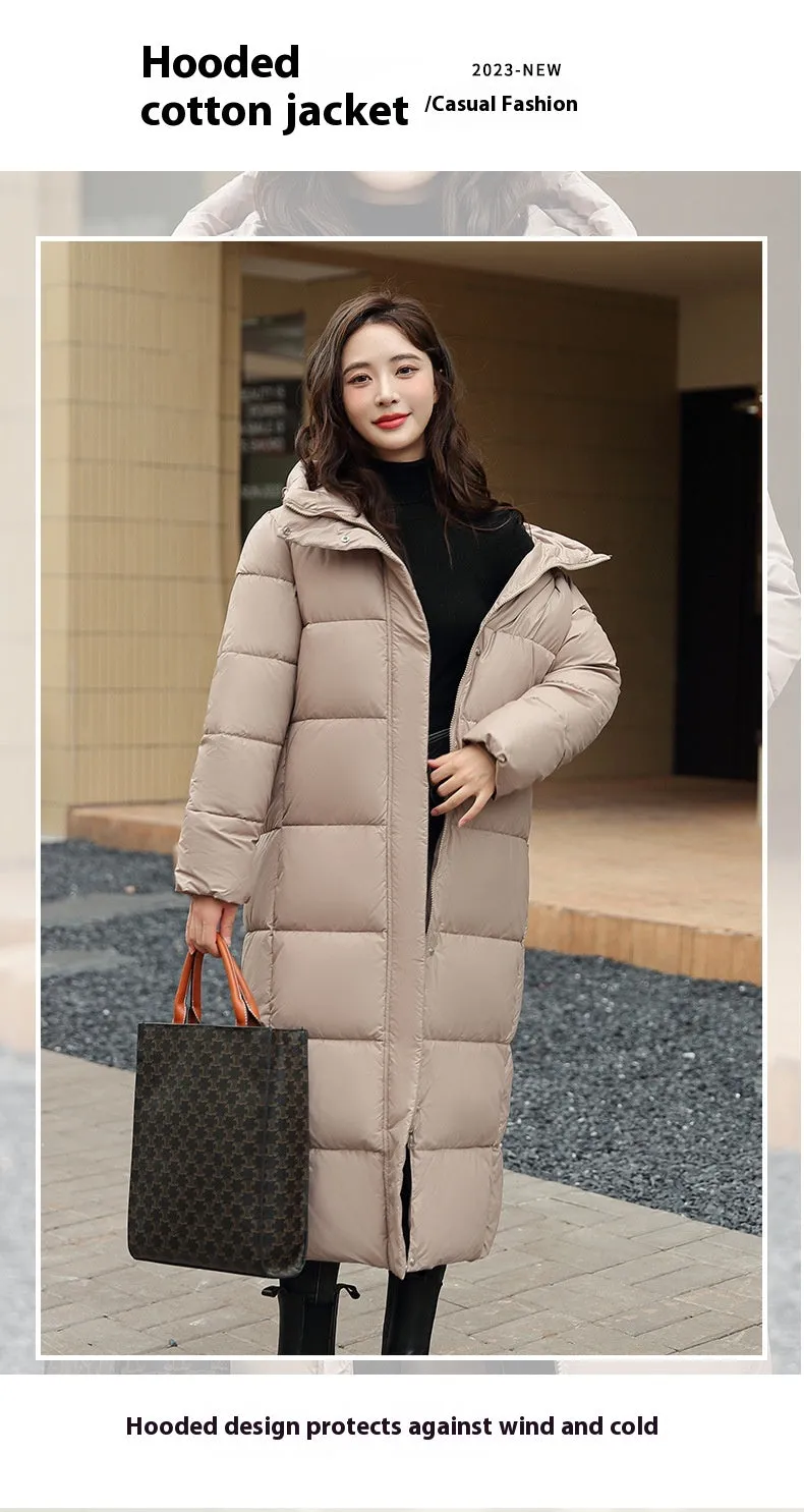 Women's Super Long Down Jacket Winter Puffer Thick Coat Black Red Hooded Zipper Keep Warm Fall Winter Casual Clothes