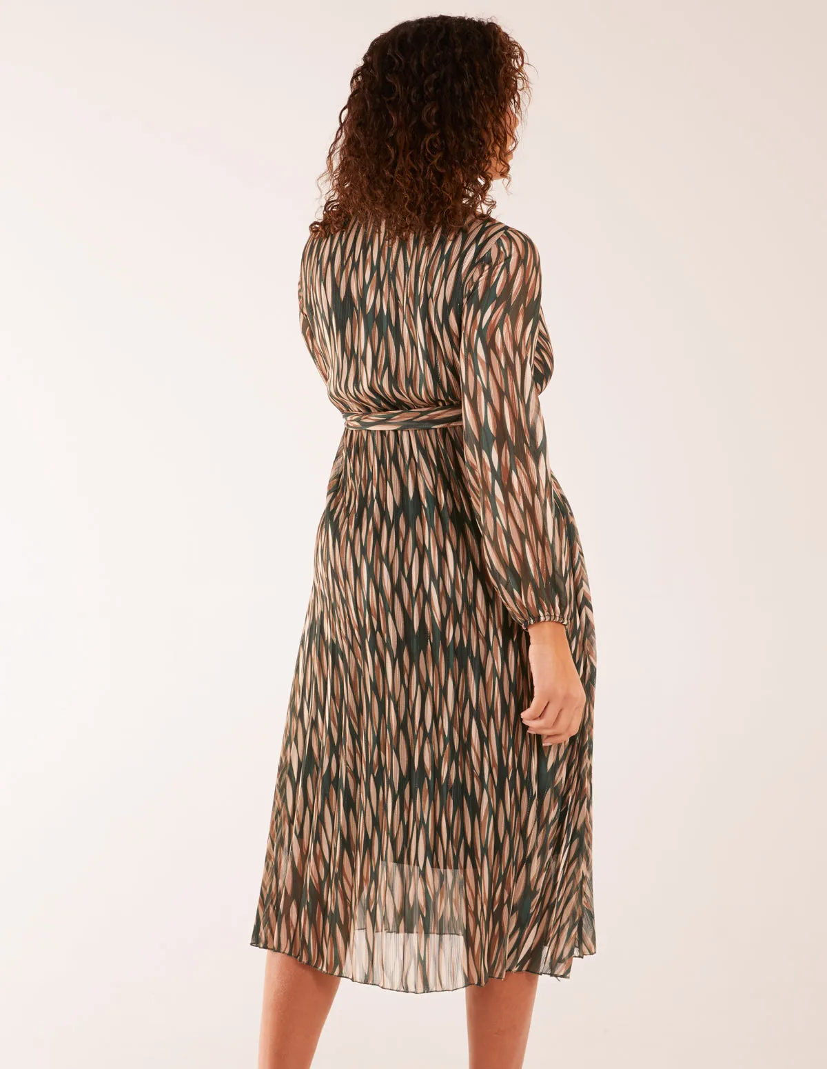 Wrap Over Metallic Vertical Print Dress