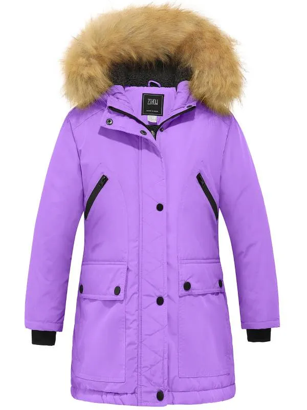 ZSHOW Girls' Winter Parka Coat Warm Padded Hooded Long Puffer Jacket